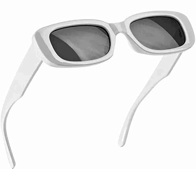 Rich Club Rectangle Sunglasses for Women Retro Driving Glasses 90?s Vintage Fashion Narrow Square Frame UV400 Protection  (White)